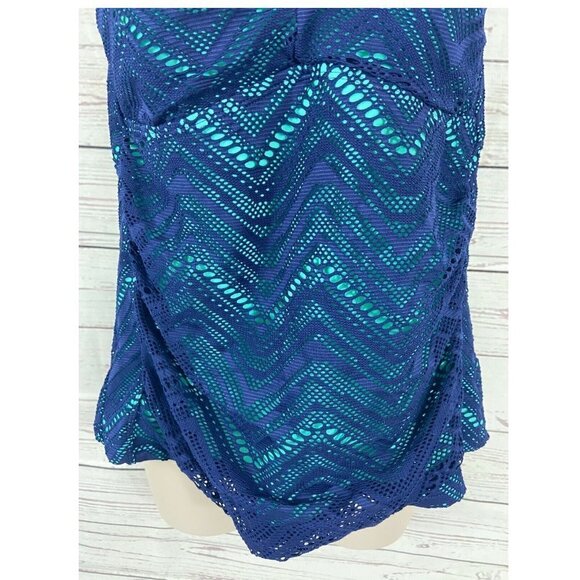 Island Escape Women's Swimsuit Top Size 14 Twist Bandini Crochet Navy Aqua NWT - Picture 5 of 9